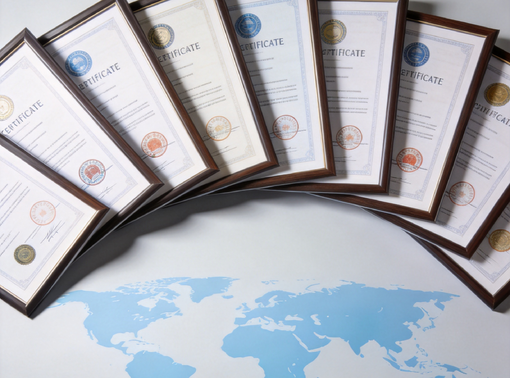 World map with certificate documents